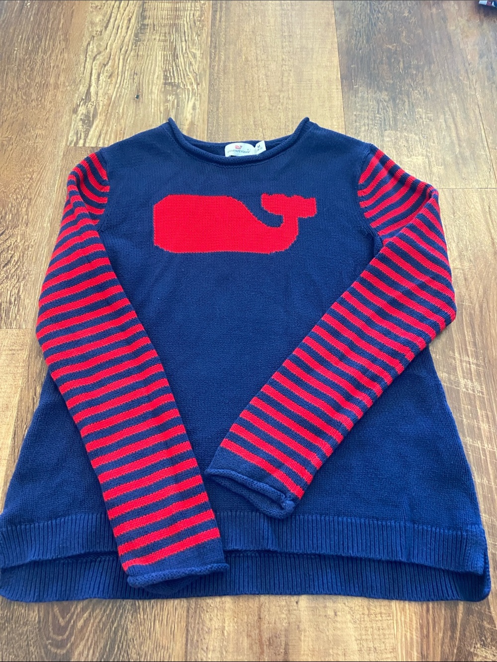 Vineyard Vines Blue Sweater with Pink Whale Logo